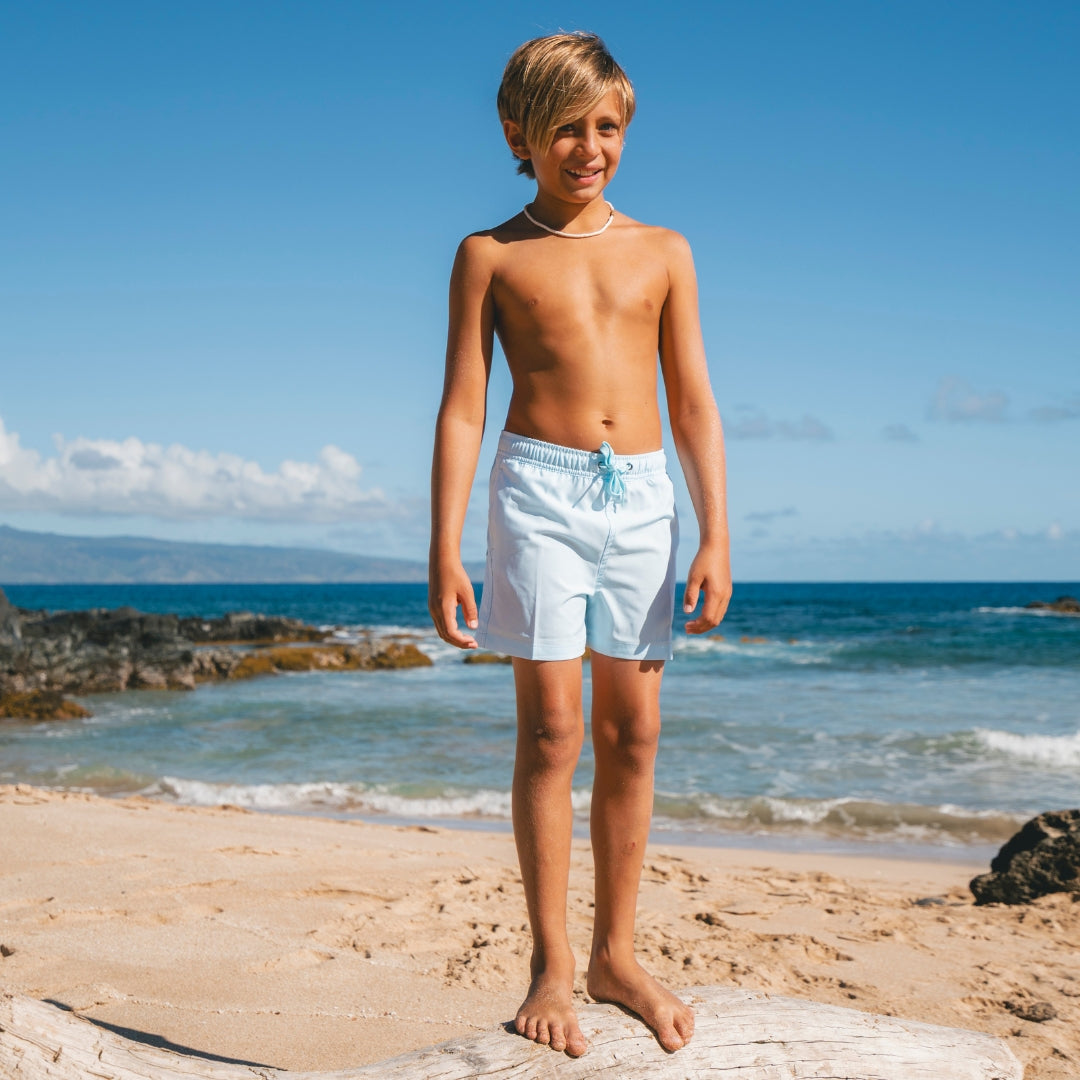 Solid, Light Blue, Boys Swim Shorts