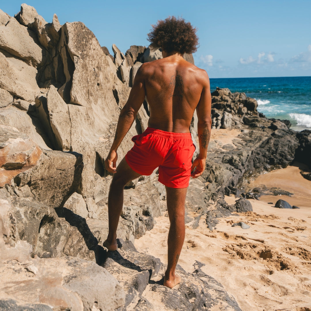 Solid, Red, Men's swimming trunks