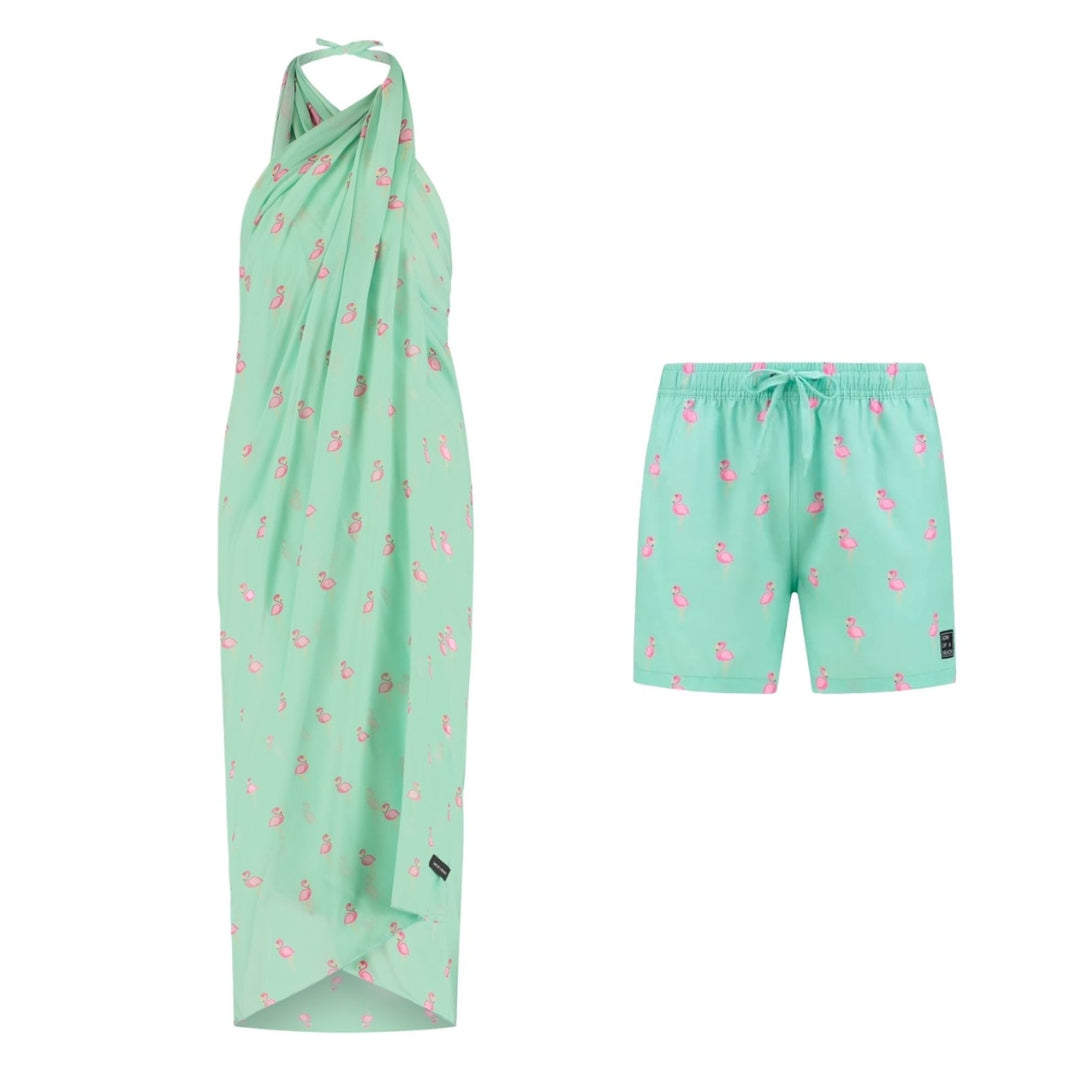 Flamingo, Green, Mother and son swimwear
