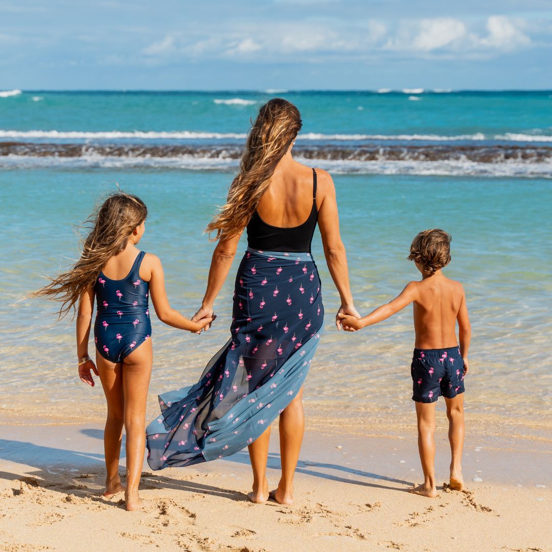 Flamingo, Blue, Mother and daughter swimwear
