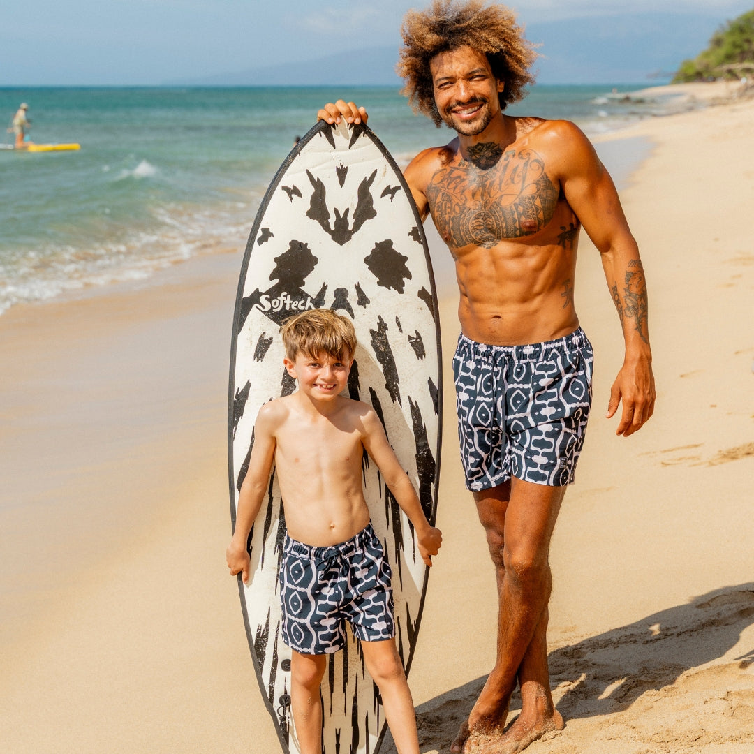 Abstract, Black, Men's swim trunks