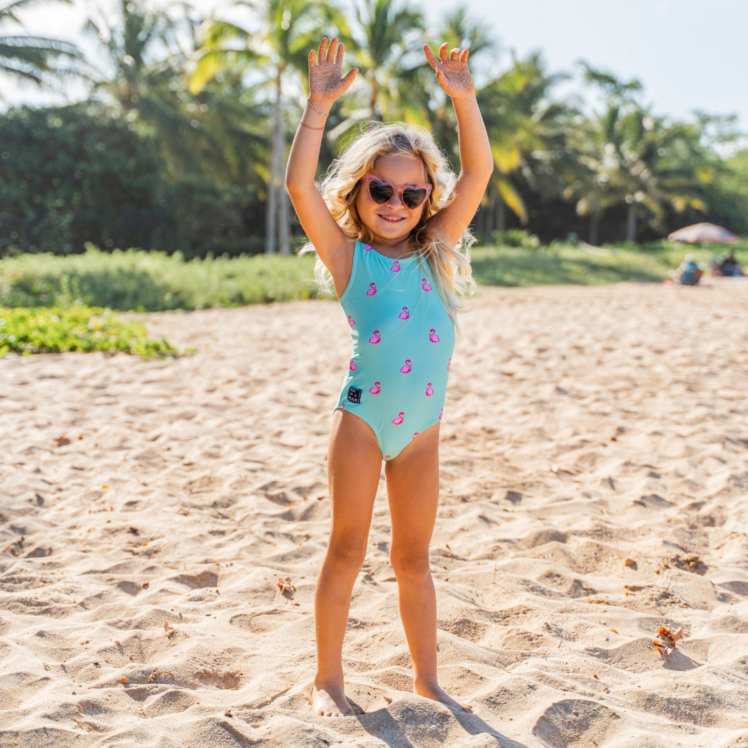 Flamingo, Green, Girls swimsuit