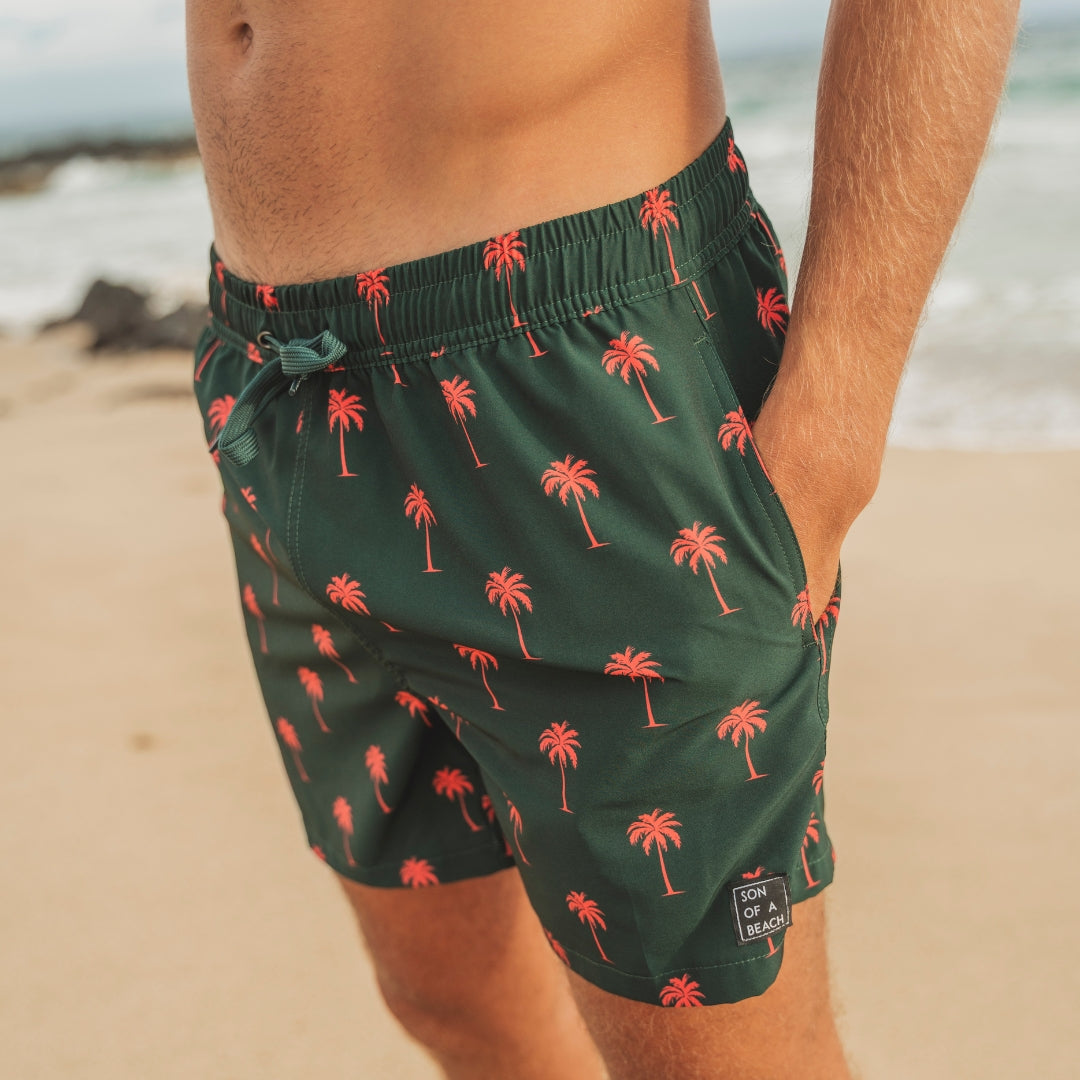 Palm tree, Dark green, Men's swim trunks