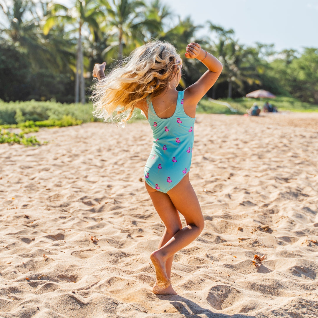 Flamingo, Green, Girls swimsuit