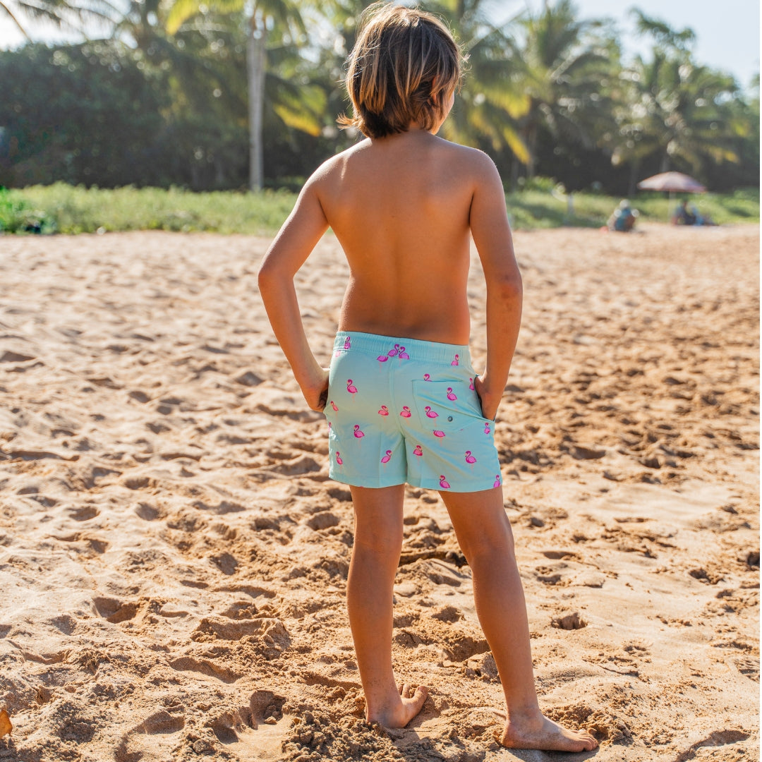 Flamingo, Green, Boys Swim Shorts