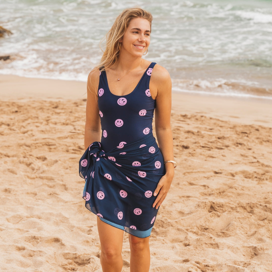 Smiley, Blue, Women's Swimsuit
