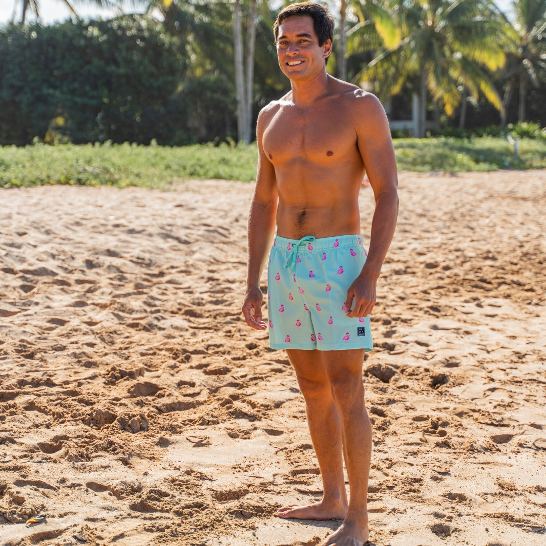 Flamingo, Green, Men's swimming trunks