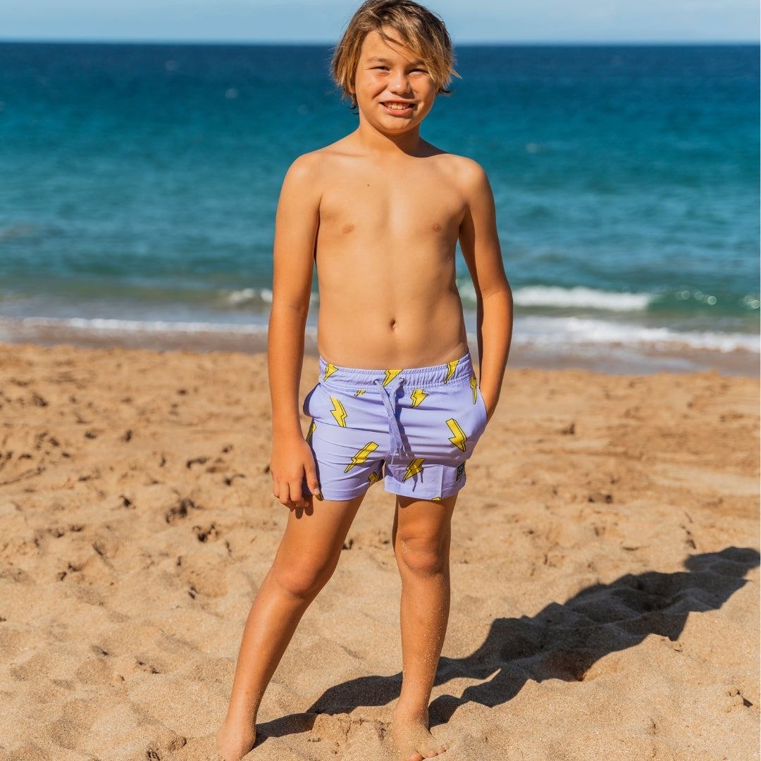 Lightning, Purple, Boys Swim Shorts