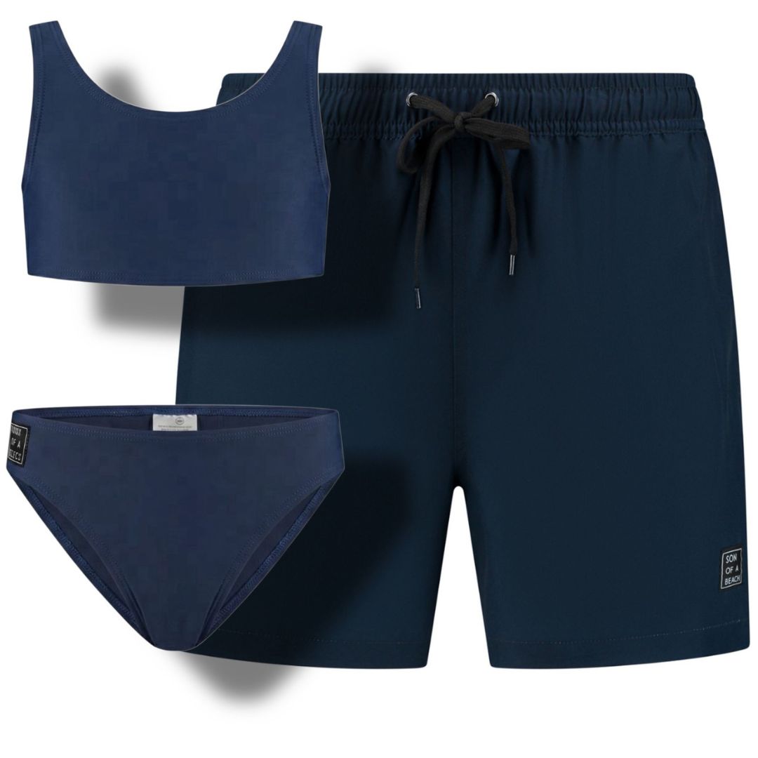 Solid, Blue, Father and daughter swim trunks/bikini 