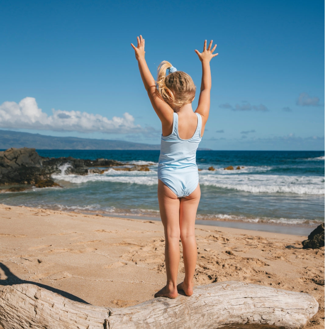 Solid, Light Blue, Girls Swimsuit