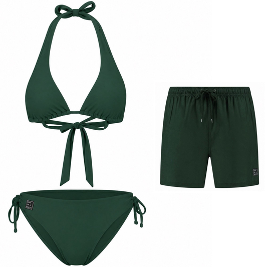 Solid, Dark green, Mother and son bikini/swimming trunks