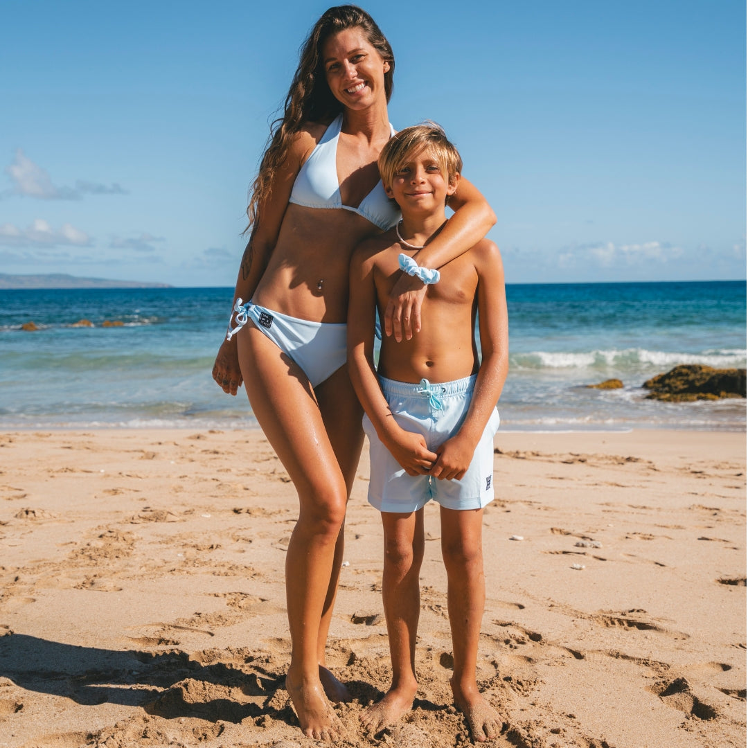 Solid, Light Blue, Mother and Son Bikini/Swimming Trunks