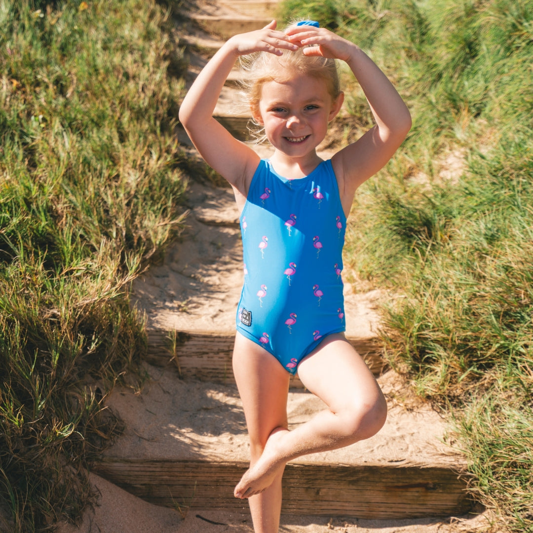 Flamingo, Royal Blue, Girls Swimsuit