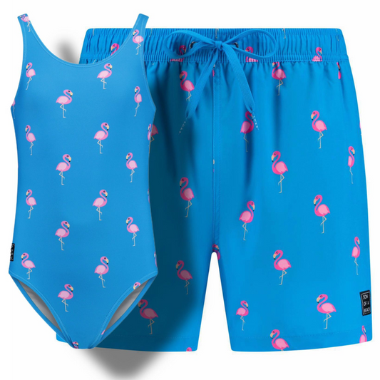 Flamingo, Royal Blue, Father and daughter swimwear
