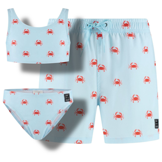 Crab, Light Blue, Father and daughter swim trunks/bikini 
