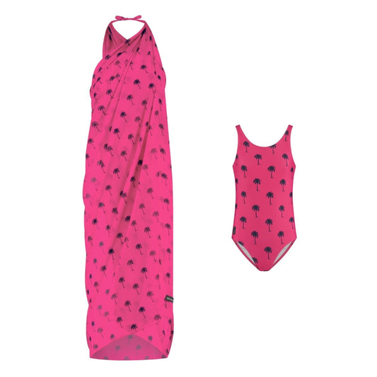 Palm Tree, Pink, Mother and Daughter Swimwear