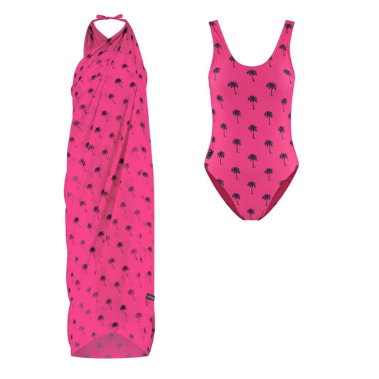 Palm Tree, Pink, Women's Swimsuit/wrap