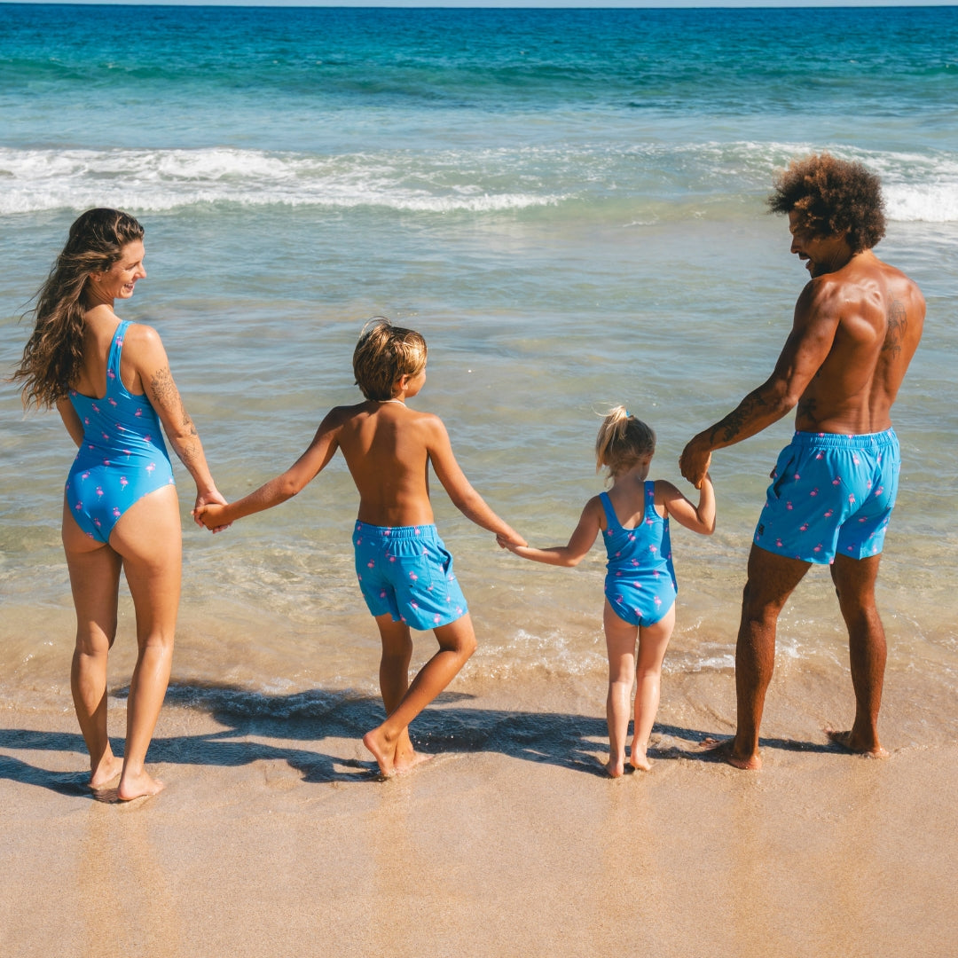 Flamingo, Royal Blue, Father and daughter swimwear