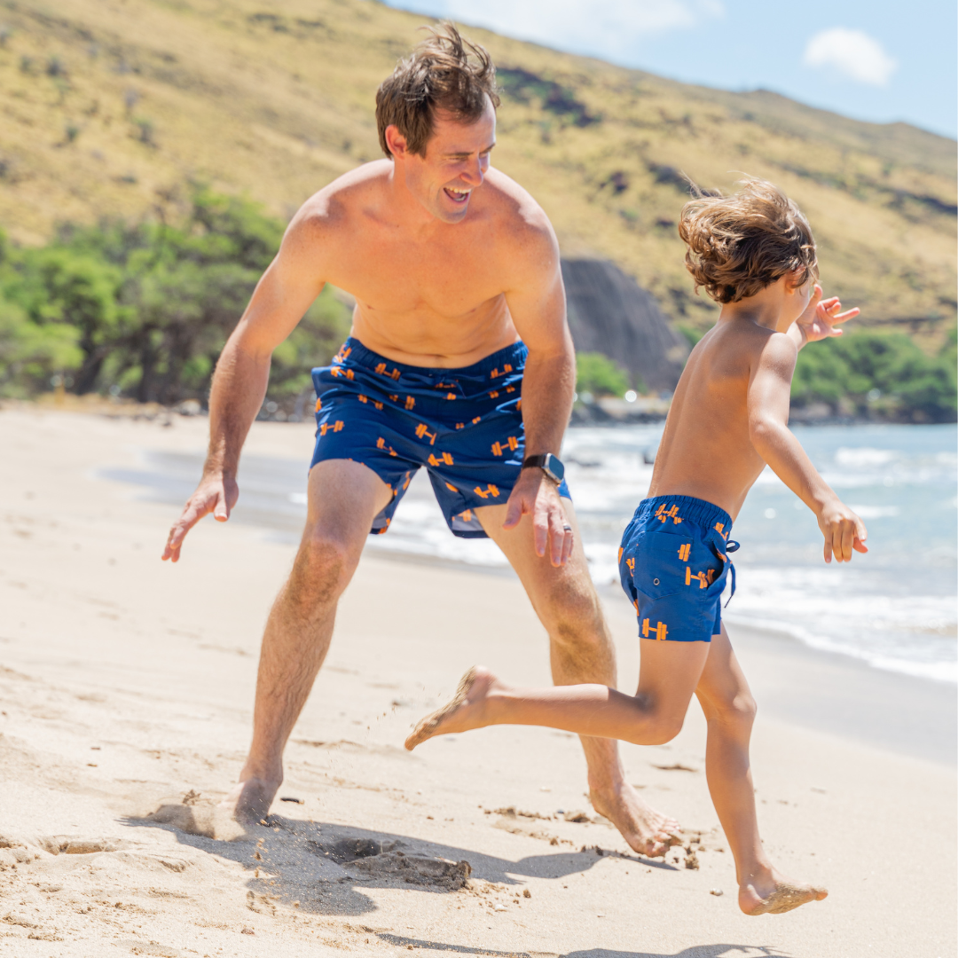 Dumbbells, Father and son swim trunks