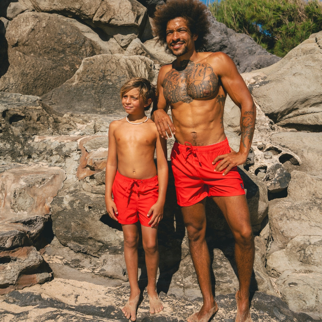 Solid, Red, Father and son swim shorts