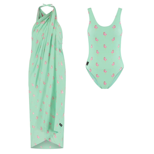 Flamingo, Green, Women's Swimsuit/wrap