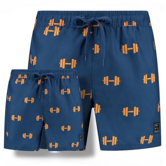Dumbbells, Father and son swim trunks