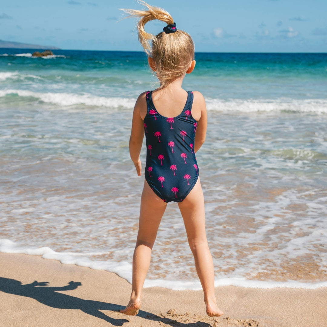 Palm tree, Blue, Father and daughter swimwear
