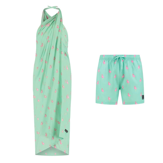 Flamingo, Green, Mother and son swimwear