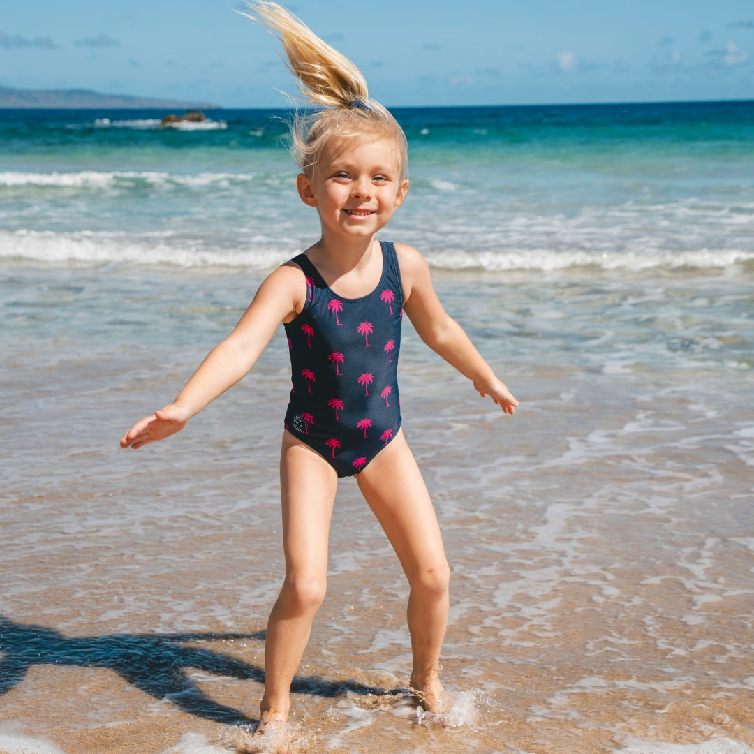Palm tree, Blue, Father and daughter swimwear