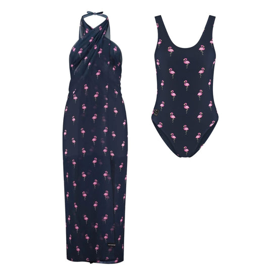 Flamingo, Blue, Women's Swimsuit/wrap