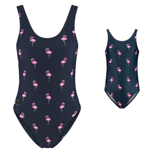 Flamingo, Blue, Mother and daughter swimsuit
