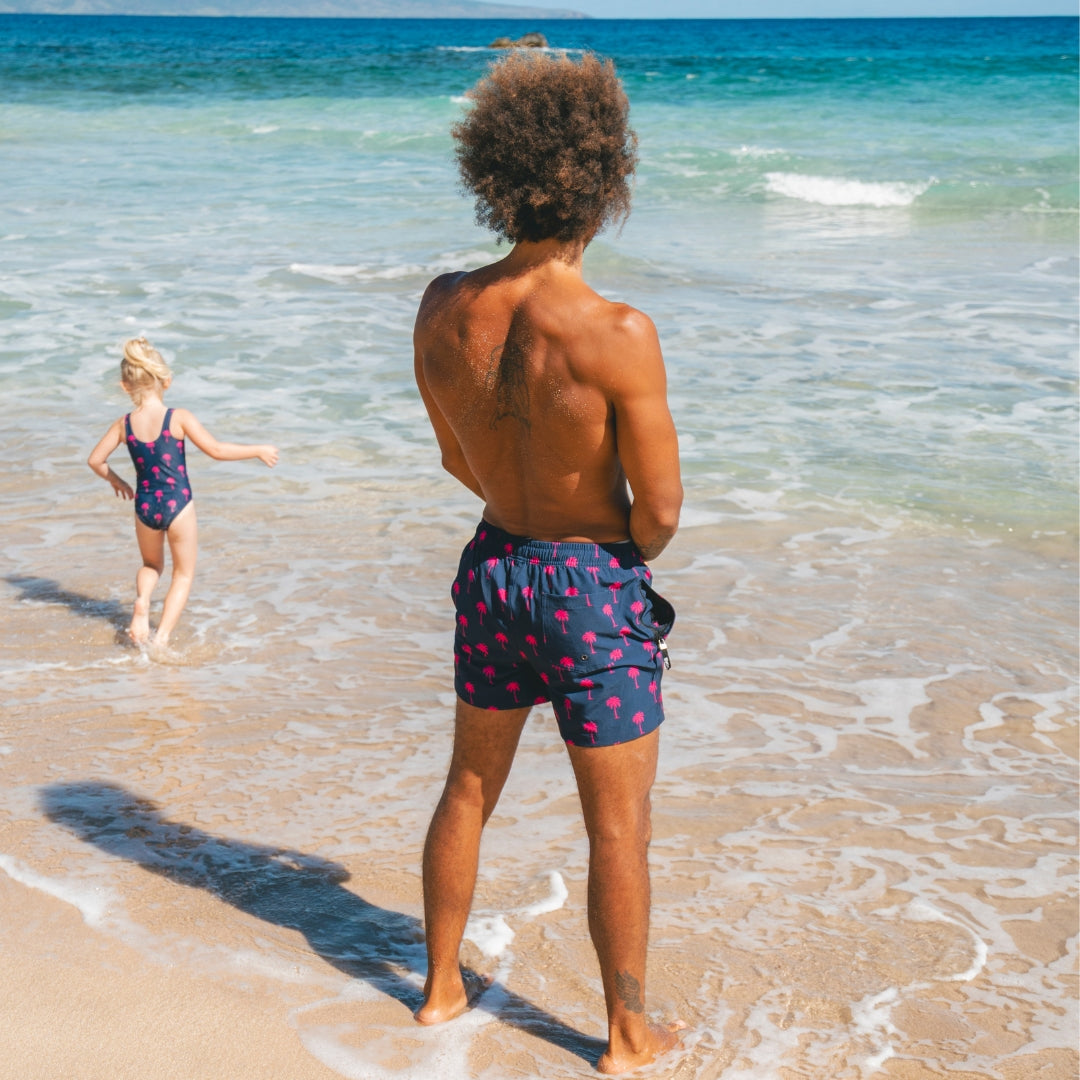 Palm Tree, Blue, Father and Son swim shorts