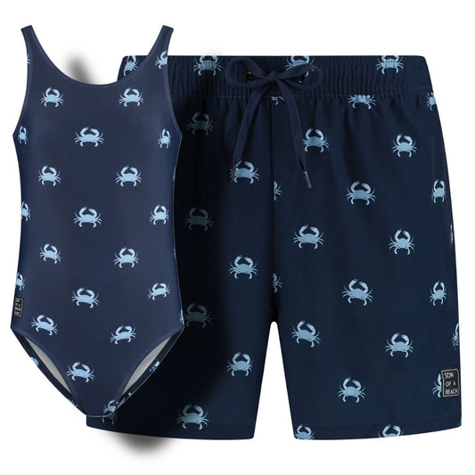 Crab, Blue, Father and daughter swimwear