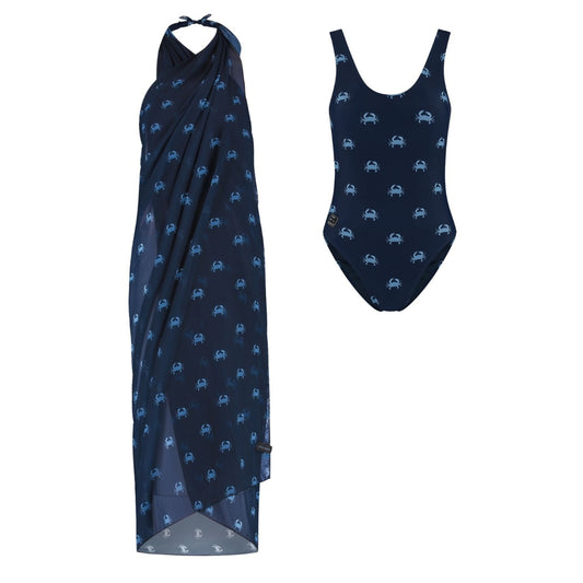 Crab, Blue, Women's Swimsuit/wrap