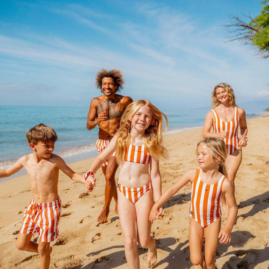 Striped, Brown, Boys Swim Trunks