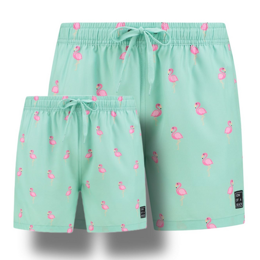 Flamingo, Green, Father and son swim shorts