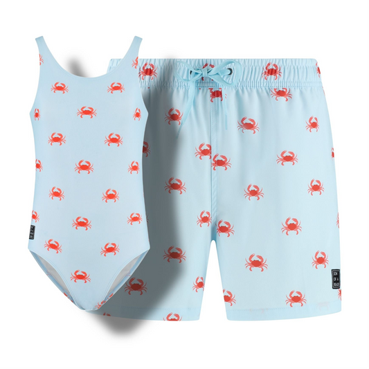 Crab, Light blue, Father and daughter swimwear