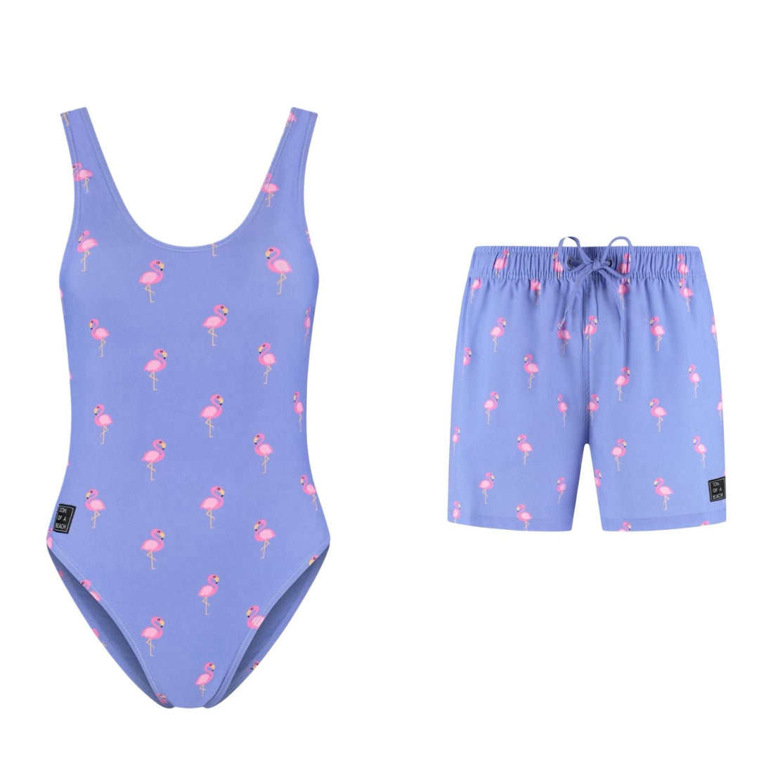 Flamingo, Purple, Mother and son swimsuit/swimming trunks