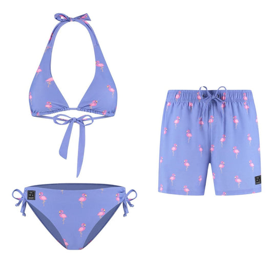Flamingo, Purple, Mother and son bikini/swim trunks