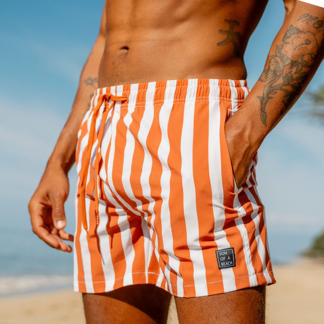 Striped, Brown, Father and son swim shorts