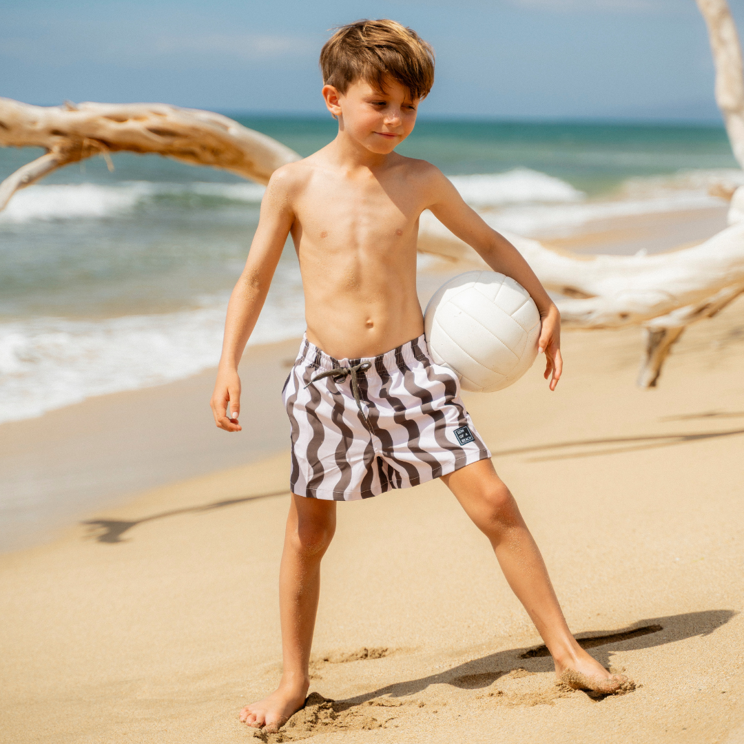 Striped, Wavy Green, Father and Son swim shorts