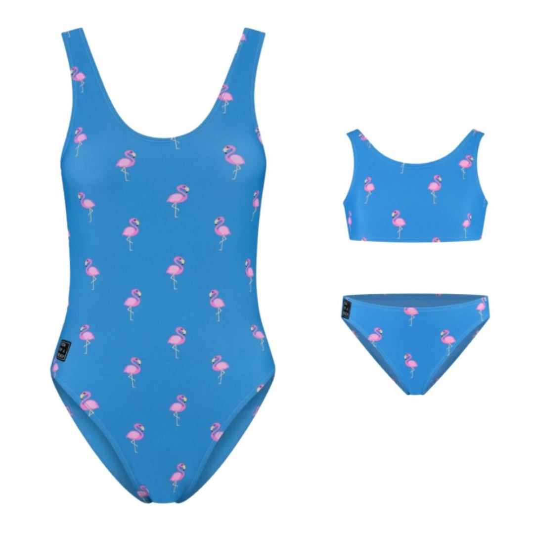 Flamingo, Royal Blue, Mother and daughter swimsuit