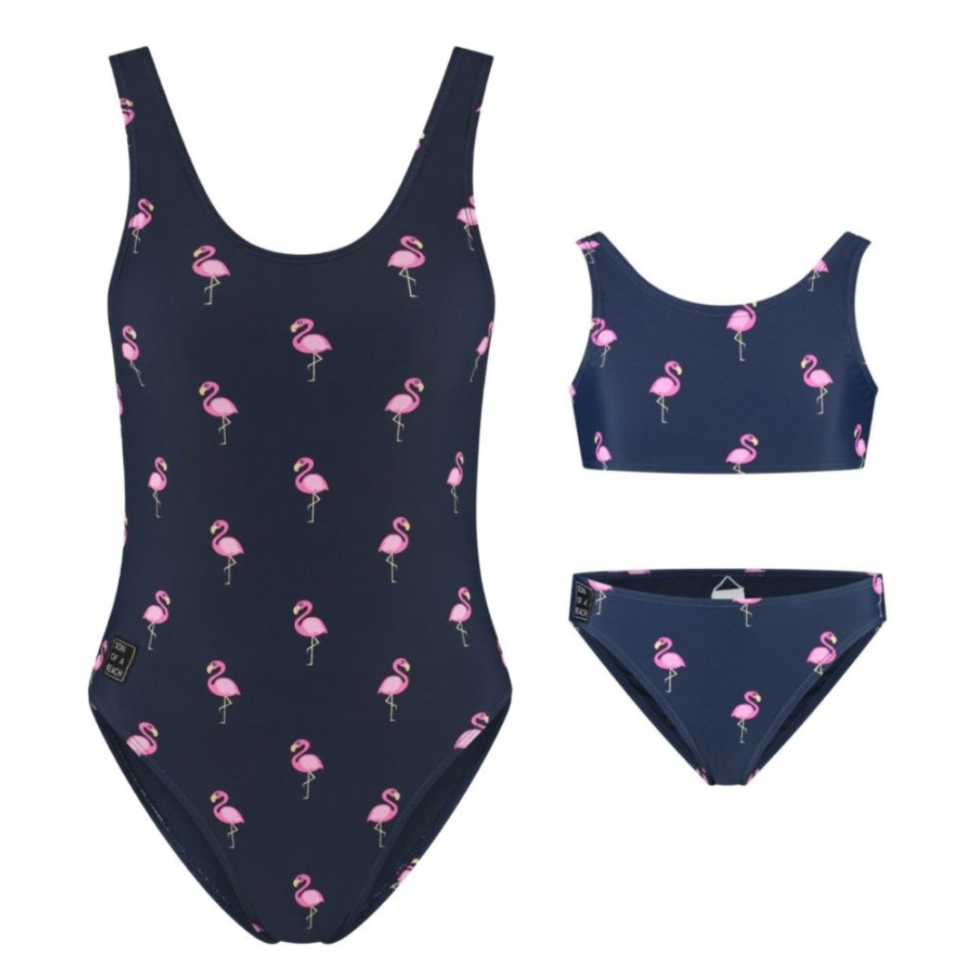 Flamingo, Blue, Mother and daughter swimsuit