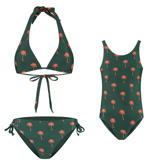 Palm tree, Dark green, Mother and daughter bikini/swimsuit