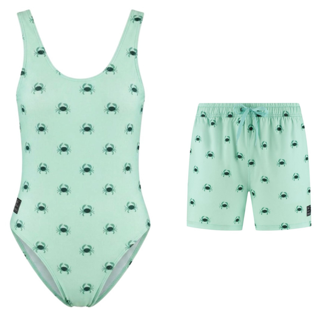 Crab, Green, Mother and son swimsuit/swimming trunks