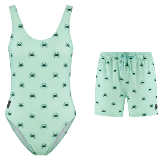 Crab, Green, Mother and son swimsuit/swimming trunks