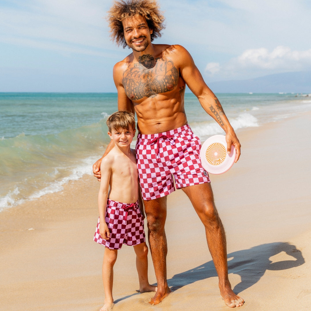 Check, Red, Men's swimming trunks