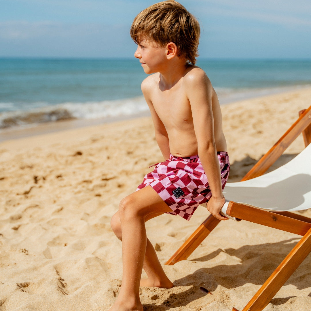Check, Red, Mother and son swimsuit/swimming trunks