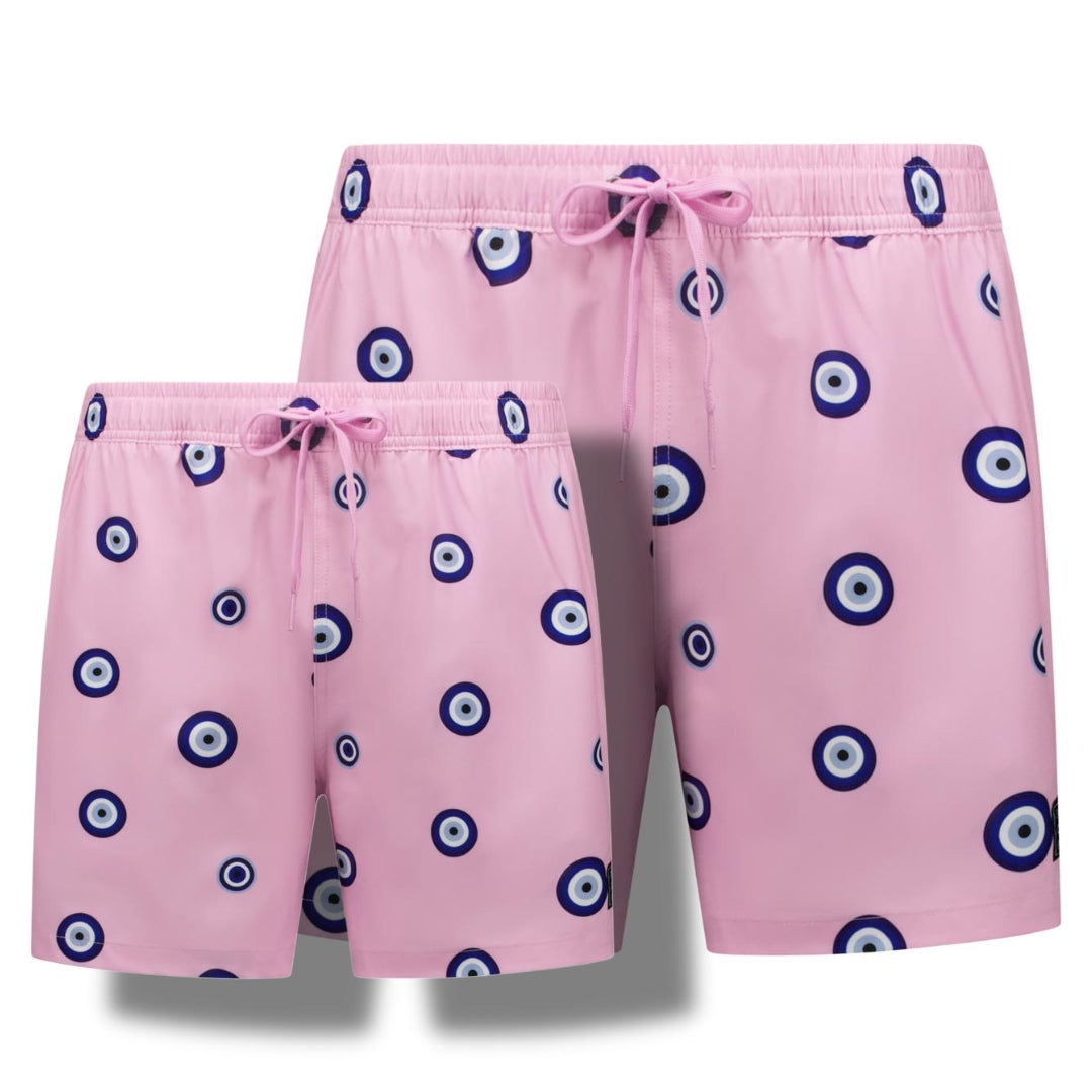 Eye, Pink, Father and son swim shorts