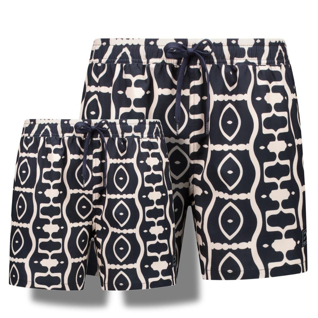 Abstract, Black, Father and son swim shorts